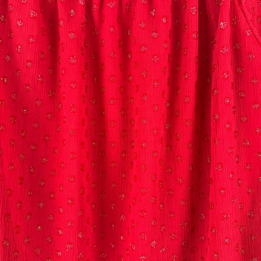 SAM &JESS RED OFF THE SHOULDER BLOUSE RUFFLED SHEER SWISS-DOT SLEEVES, SIZE S - Picture 6 of 8